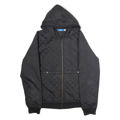 ADIDAS ORIGINALS Mens Quilted Jacket Black Hooded Diamond L