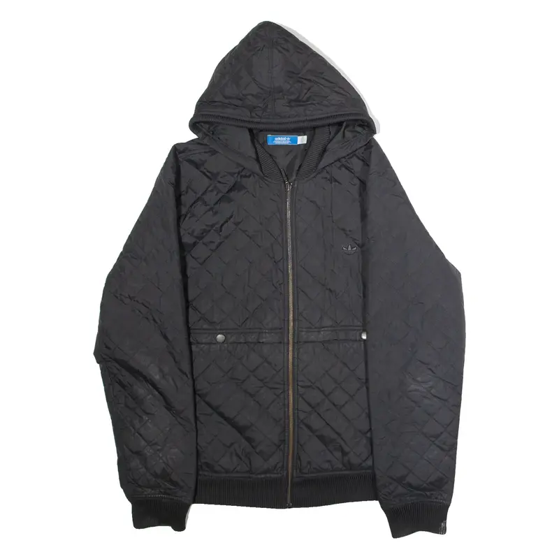 ADIDAS ORIGINALS Mens Quilted Jacket Black Hooded Diamond L