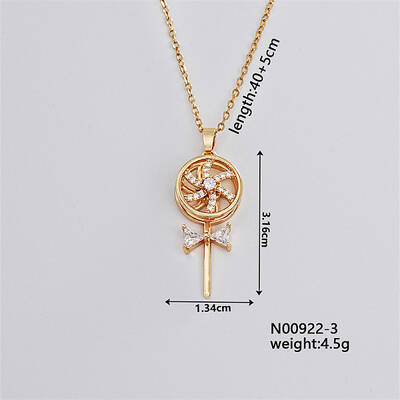 Elegant Vintage Windmill Brass Micro Pave Cubic Zirconia Pendant Necklaces