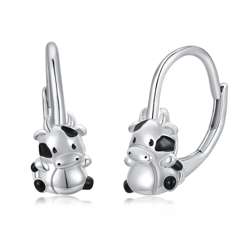 Sterling Silver Cow Lever-back Earrings