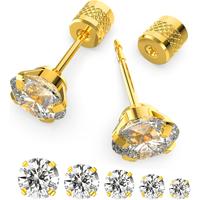 5-6 pairs Push-in Flat Back Stud Earrings Hypoallergenic Surgical Stainless Steel Cubic Zirconia Earrings Studs Set Multi-Pac...