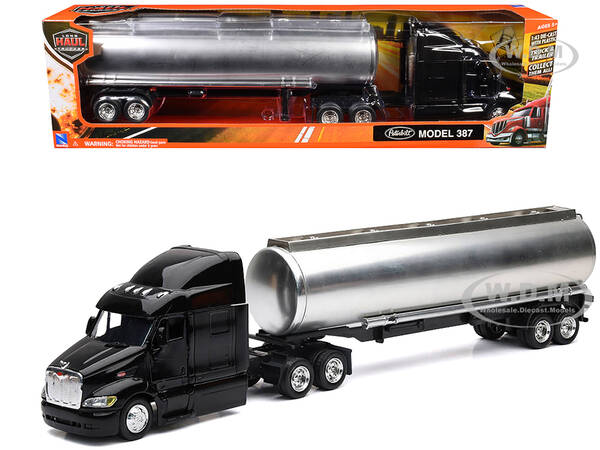 Peterbilt 387 Truck Black with Tanker Trailer Silver Long Haul Truckers Series 1/43 Diecast Model by New Ray