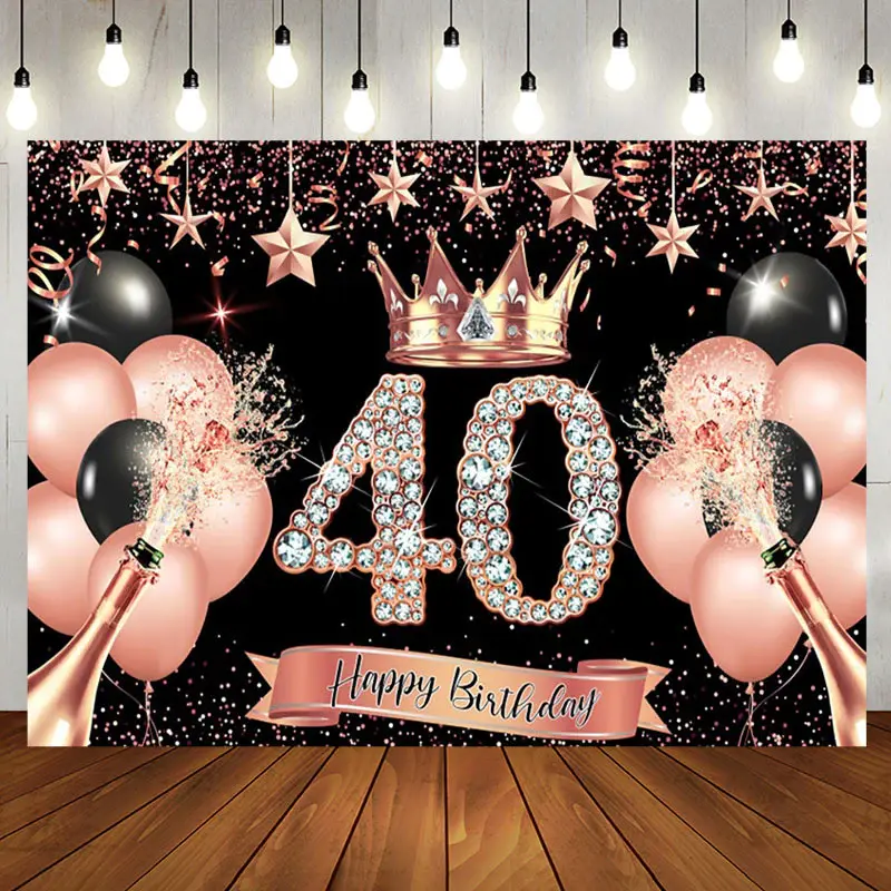 Aperturee Rosegold Queue Happy Birthday Crown Balloon Backdrop