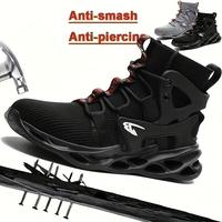 Men's steel-toe sports non-slip work shoes, high-top style, breathable knitted upper, with anti-smashing, anti-piercing and o...