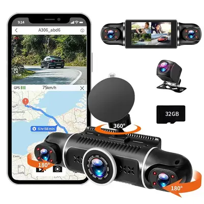 Car DVR with 32GB Memory Card & Suction Cup Holder, HD Car Inside & Outside Video Recorder, Night Vision & Parking Monitoring...