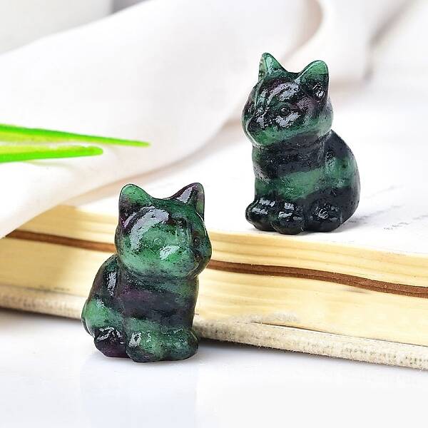 Natural Ruby in Zoisite Carved Healing Cat Figurines