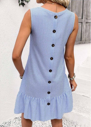 Modlily Blue Striped Sleeveless V Neck Dress - XXL