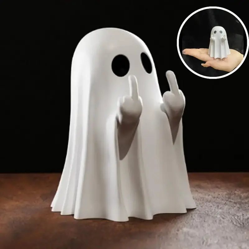 Halloween Ghost Figurine | Spooky Resin Middle Finger Ghost Decor | Cute & Edgy Indoor/Outdoor Halloween Decor for Porch & Ho...