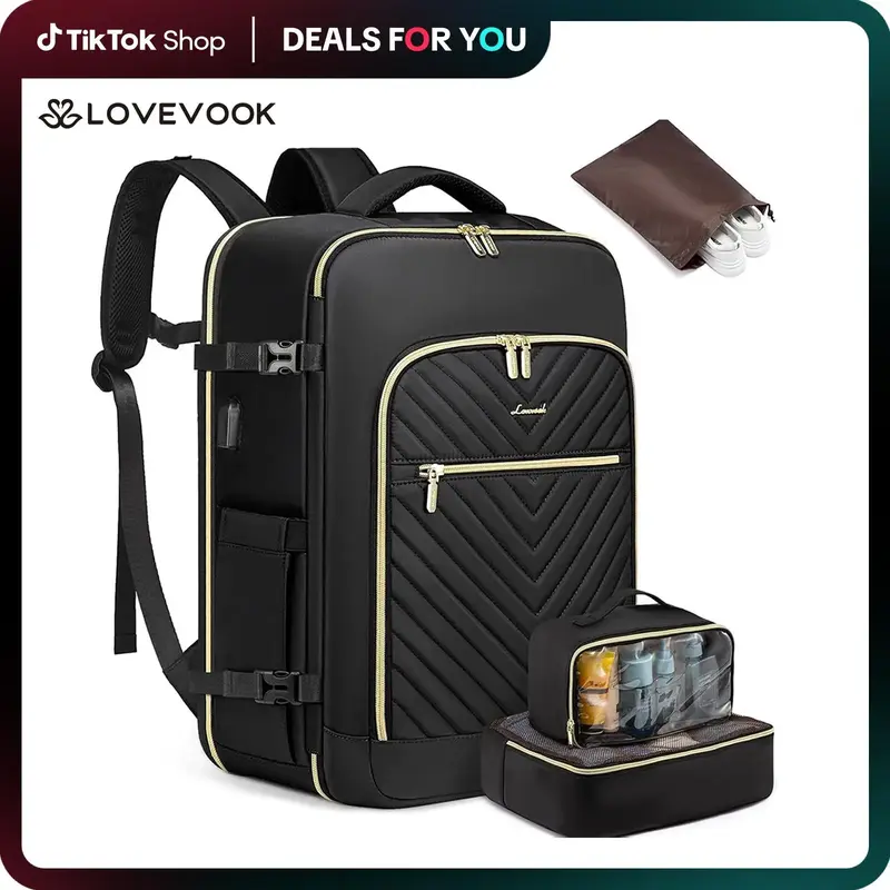 LOVEVOOK TikTokShopBacktoSchool Airline Approved Carry-On Travel Backpack with 3 Packing Cubes and Laptop Compartment - Perso...