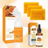 Lemon Kojic Acid Turmeric Skincare Cleansing Set – 3-Piece Set: Cleansing Mousse, Turmeric Soap & Turmeric Essential Oil, f...