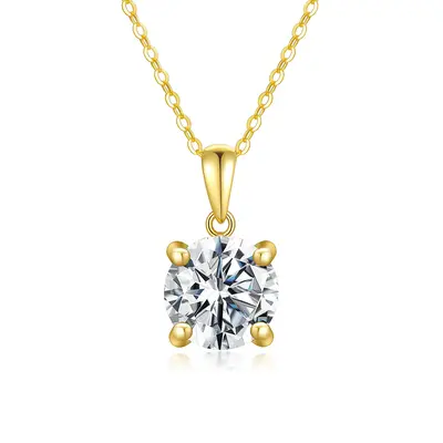 14K Gold Round Moissanite Pendant Necklace