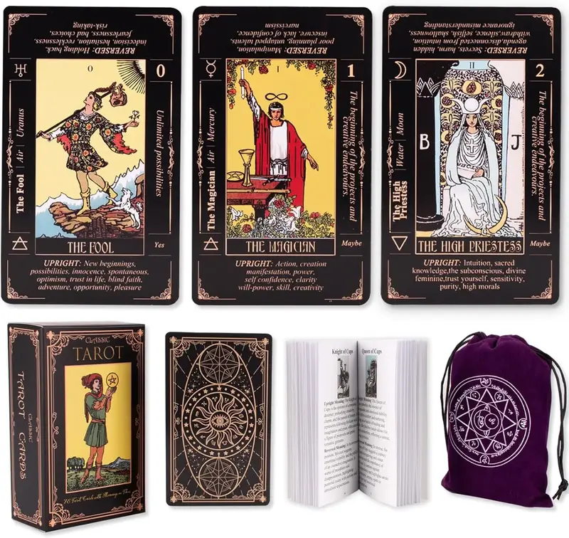 Tarot Cards for Beginners, Classic Tarot Cards with Meanings on Them, Durable Tarot Cards with Guide Book for Beginners