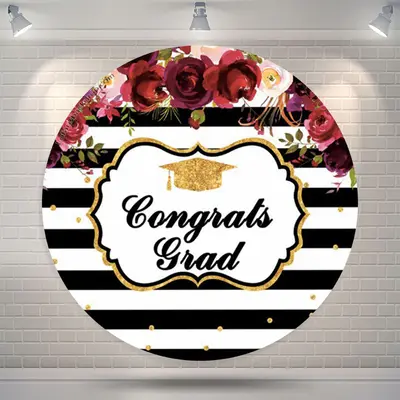 Aperturee Red Floral Stripe Graduation Party Circle Backdrop | Graduation Backdrop Banner | Diy Graduation Backdrop | Graduat...