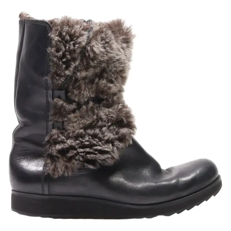CLARKS Snow Boots Black Leather Womens UK 5.5