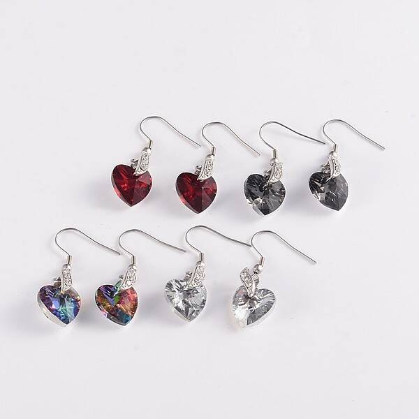 Heart 304 Stainless Steel Glass Dangle Earrings