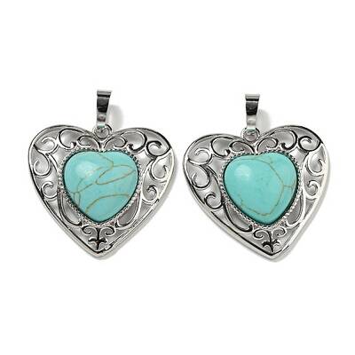 Synthetic Turquoise Peach Love Heart Pendants