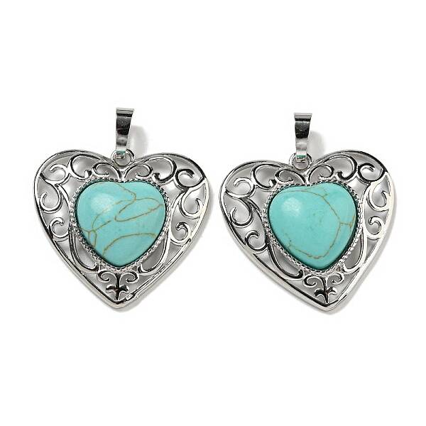 Synthetic Turquoise Peach Love Heart Pendants