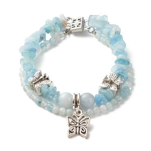 Natural Aquamarine Chip Beads Multi-strand Bracelet