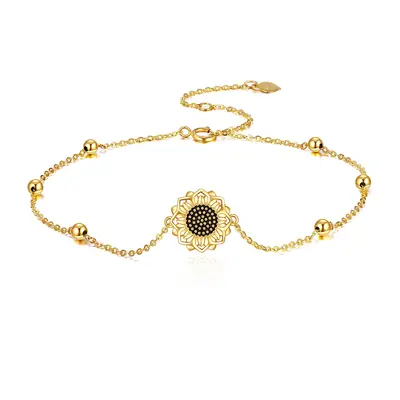 14K Gold Sunflower & Bead Charm Bracelet