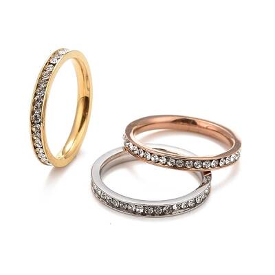 304 Stainless Steel Rhinestone Rings Set