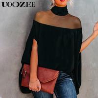UOOZEE Women's Batwing Sleeve Sheer Turtleneck Shirt - Simple casual knit top, basic loose fit, Suitable for Various Occasion...