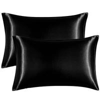 Satin Pillowcase Queen Set of 2, Silk Pillowcases for Hair and Skin, Black Pillow Cases 2 Pack, Soft Pillow Cover with Envelo...