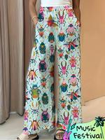 Women's All Over Print Pocket Wide Leg Pants, Casual Comfy Trousers for Daily Wear, Ladies Bottoms for Fall & Winter