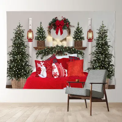 Aperturee Red Blanket Light Tree Wreath Christmas Backdrop