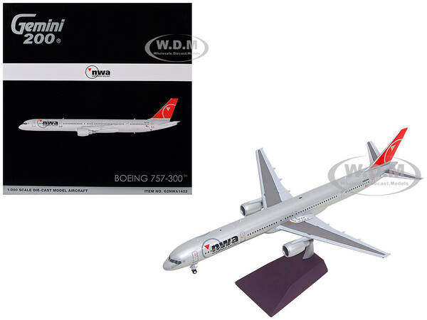 Boeing 757-300 Commercial Aircraft Northwest Airlines (N587NW) Silver with Red Tail Gemini 200 Series 1/200 Diecast Model...