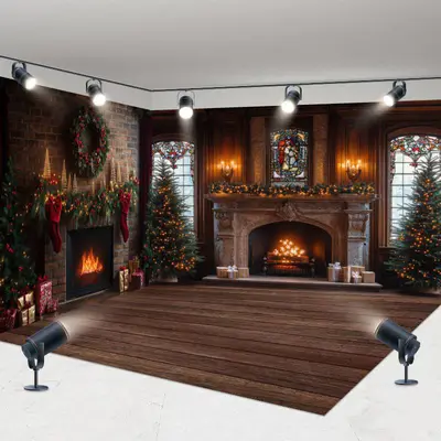 Aperturee Vintage Brown Fireplace Christmas Room Set Backdrop | Xmas Backdrop | Christmas Background Photography | Christmas ...