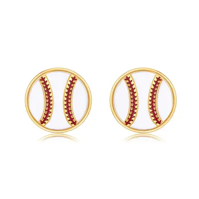 14K Gold Baseball Stud Earrings for Women