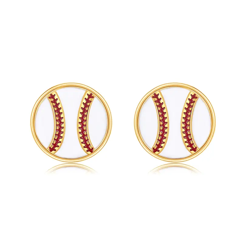 14K Gold Baseball Stud Earrings for Women