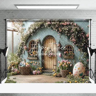 Aperturee Green House Spring Floral Eggs Easter Photo Backdrop, 3X2FT(1MX0.6M), 14 USD, easter backdrops, ENHD2J96-M