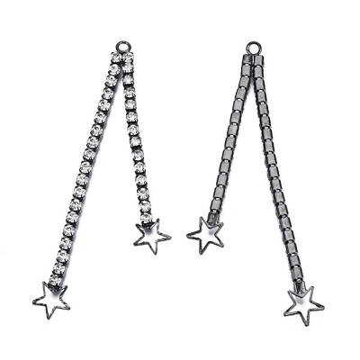 Rack Plated Brass Pave Rhinestone Chain with Star Big Pendants