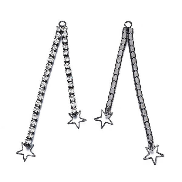 Rack Plated Brass Pave Rhinestone Chain with Star Big Pendants