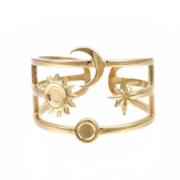 304 Stainless Steel Moon and Star Open Cuff Ring