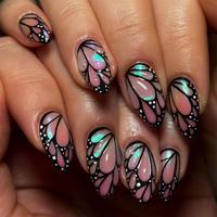 3D Butterfly Pattern Fake Nails with 1 Count Nail File & 1 Sheet Tape, 24pcs Short Almond False Nails for Women & Girls DIY N...