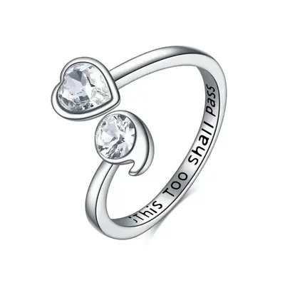 Sterling Silver Round & Heart Cubic Zirconia Open Ring With Engraved Word For Women Best Friends