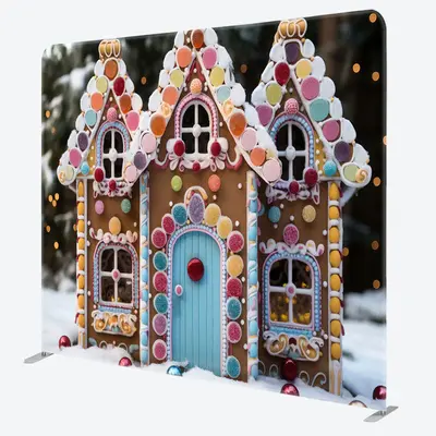 Aperturee Gingerbread House Snow Christmas Pillow Case Backdrop - Aperturee