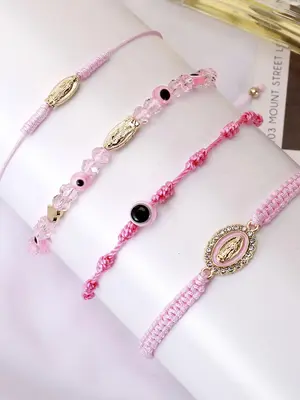 4Pcs Mexican Braclets Virgin Mary San Judas Bracelet For Women Girls Red String Evil Eye Green Beads Anklets Jewelry Gift, Ad...