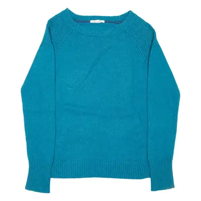 WHITE STUFF Womens Jumper Blue V-Neck Tight Knit Wool UK 8