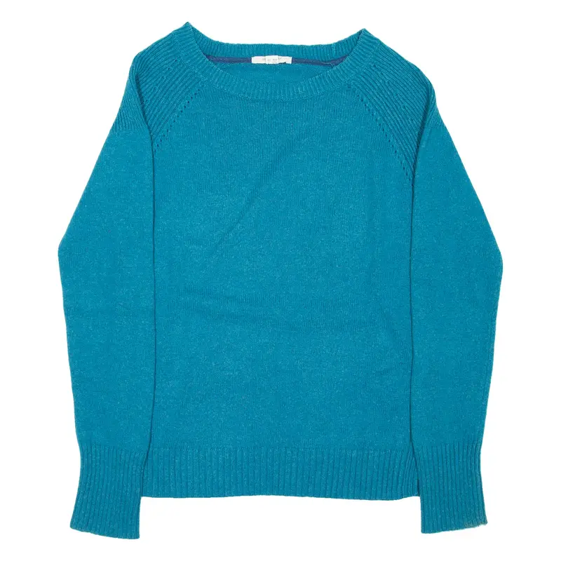 WHITE STUFF Womens Jumper Blue V-Neck Tight Knit Wool UK 8