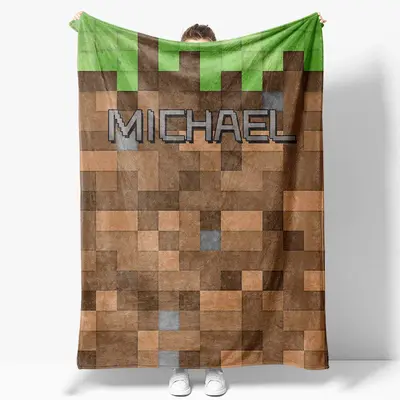 Custom Name Mosaic Brown Block Game Gift Blanket - Aperturee
