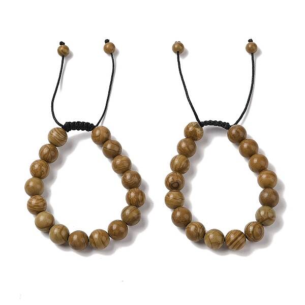 10mm Round Natural Wood Lace Stone Braided Bead Bracelets