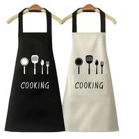 Cooking Letter & Tableware Pattern Apron, 1 Count Black Waterproof & Oil Proof Apron with Pocket, Kitchen Utensils for Cooki...