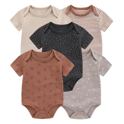 Fashion Unisex Short Sleeve Baby Boy Girl Bodysuits 5-pack Cotton Cartoon Baby Clothes Soft Infant Outfits