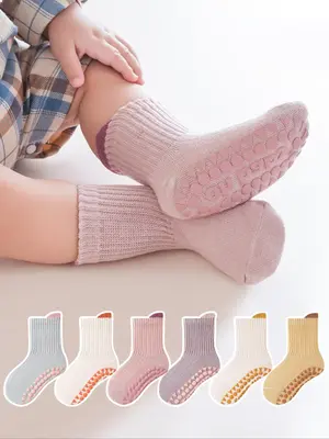 Baby Floor Socks Cartoon Design, Soft Sole Non-Slip Indoor Shoes for Boys & Girls, Perfect for Daily Use, Pack of 6 Pairs