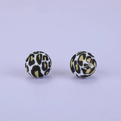 Printed Round with Leopard Print Pattern Silicone Focal Beads