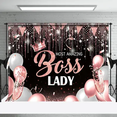 Rose Gold Balloons Most Amazing Boss Lady Backdrop