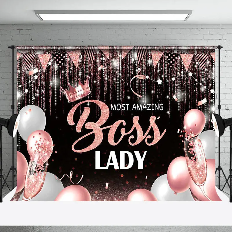 Rose Gold Balloons Most Amazing Boss Lady Backdrop